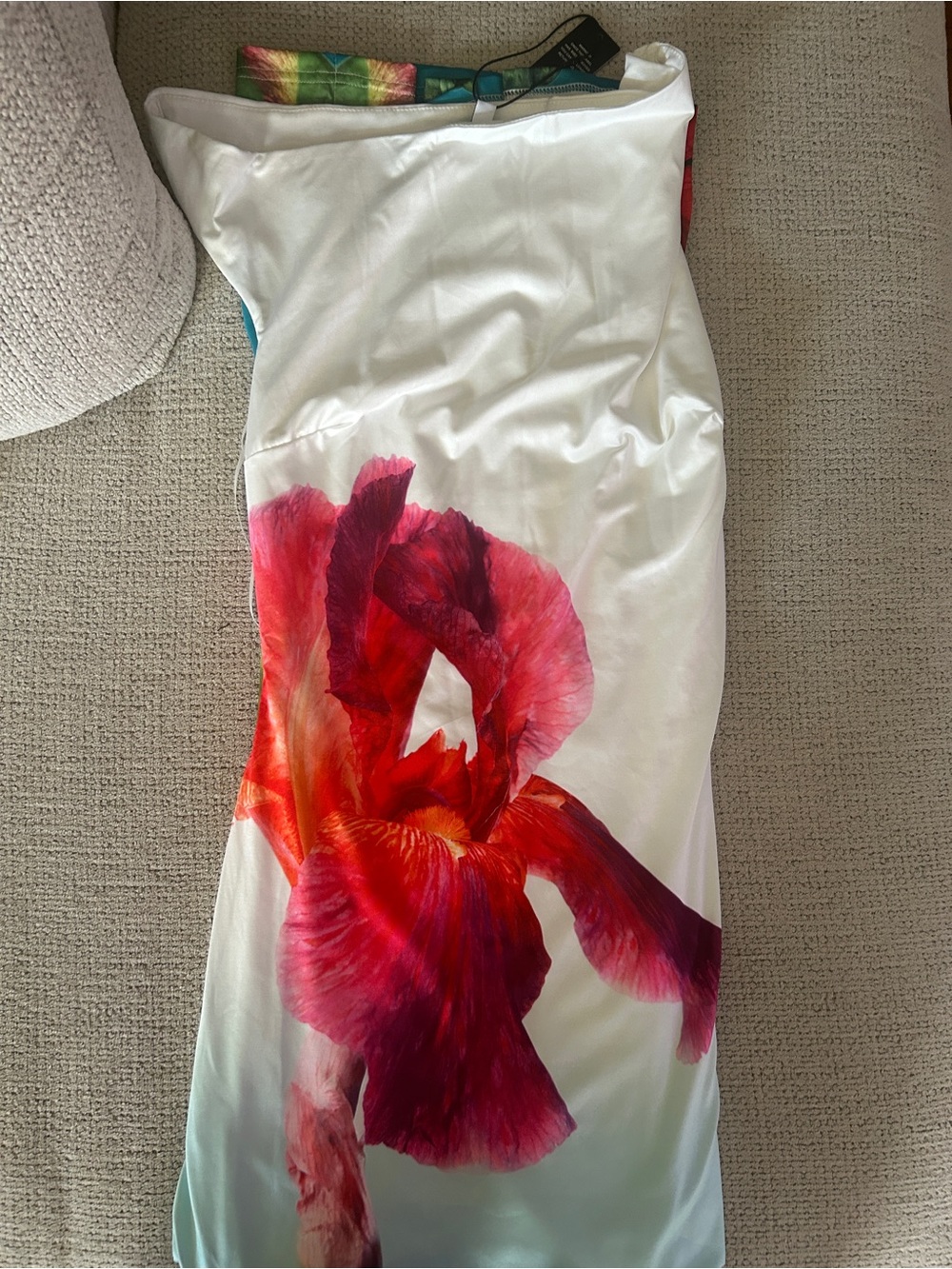 Fashion Nova White One-Shoulder Maxi Dress with Pink & Orange Floral Print - Picture 6 of 6